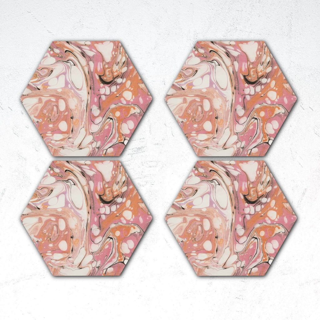 Pink Marble Hexagonal Coaster Set