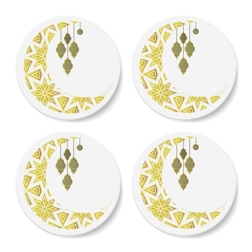Eid Mubarak Pattern Moon And Lamps Coaster Set