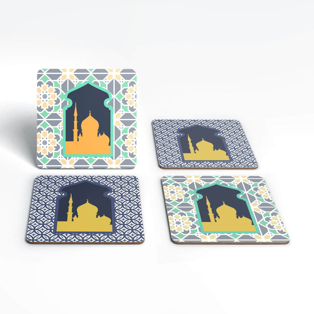Eid Mubarak Print And Window Tiles Coaster Set