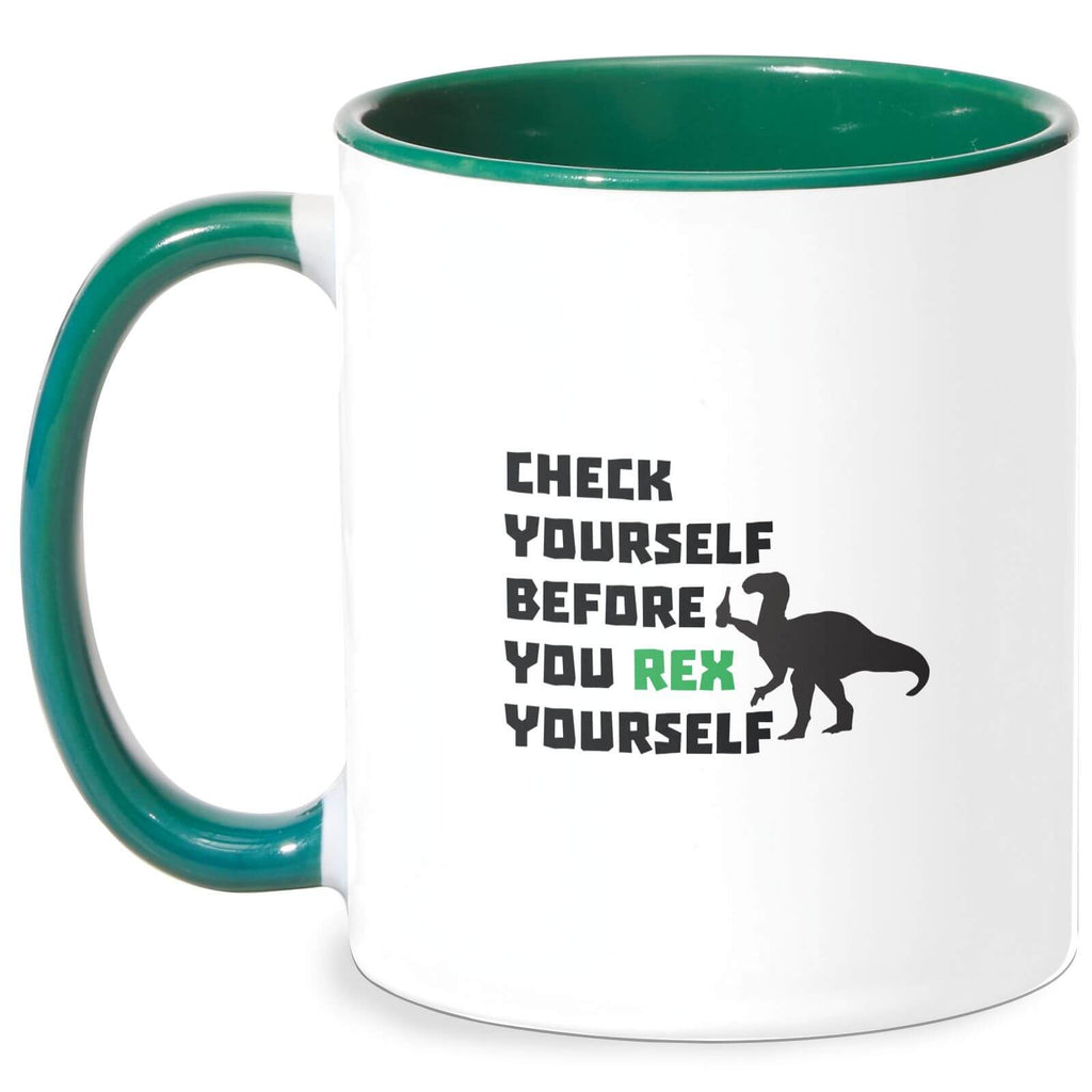 Check Yourself Before You Rex Yourself Mug - White/Green