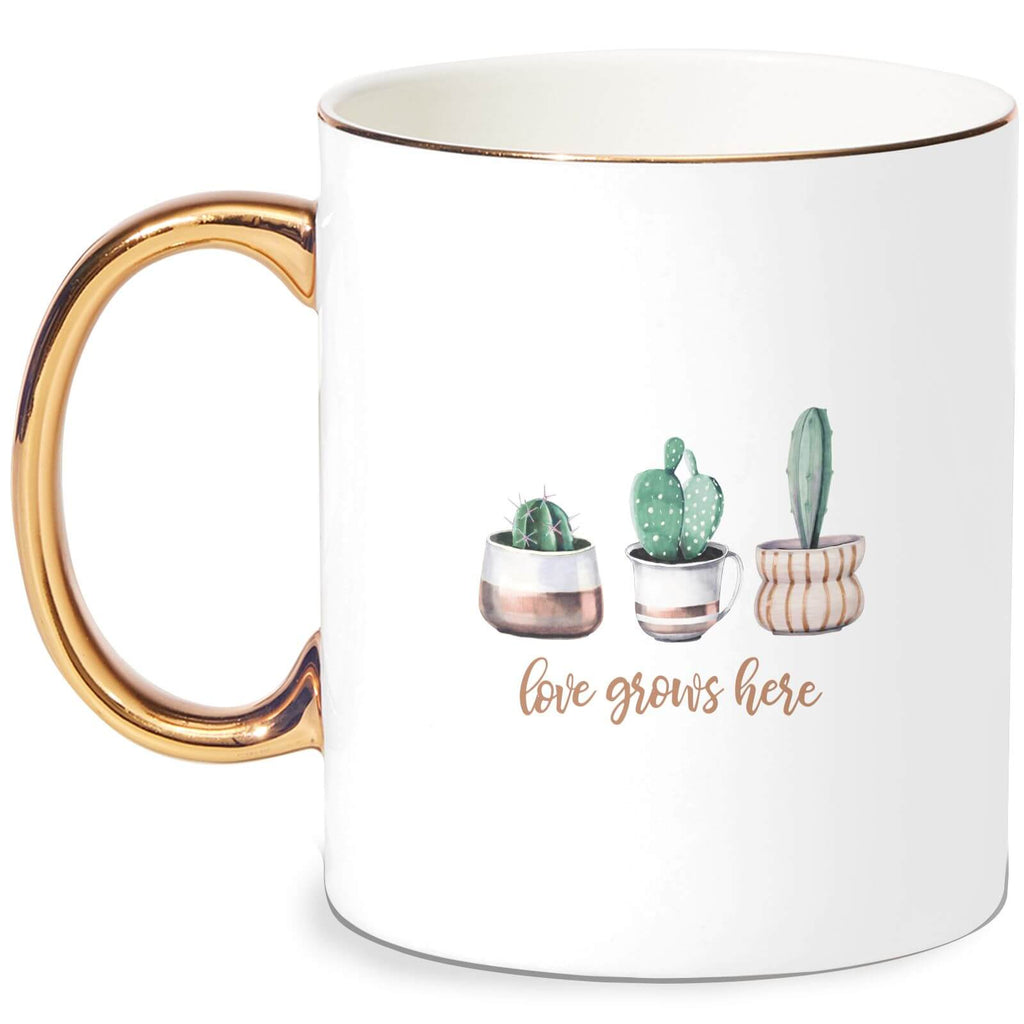 Love Grows Here Bone China Gold Handle Mug