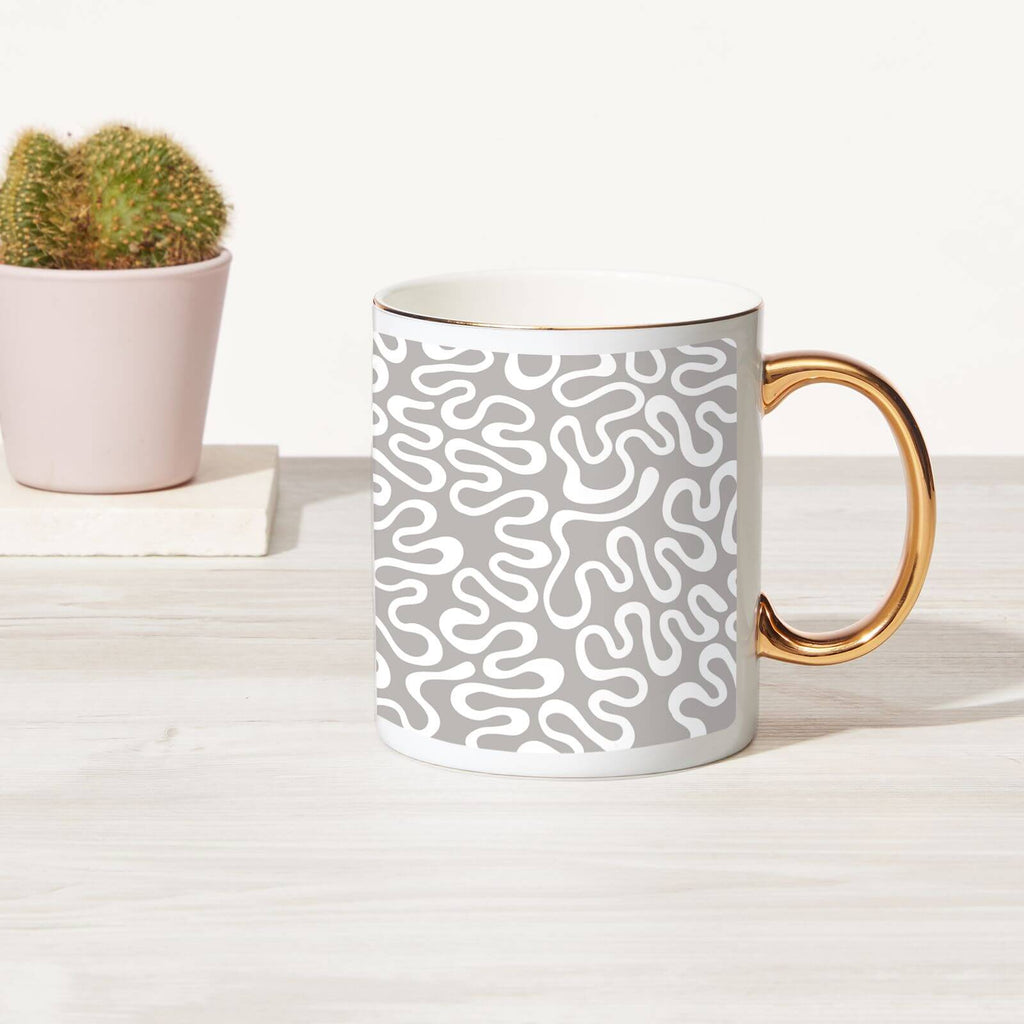 Squiggles Bone China Gold Handle Mug