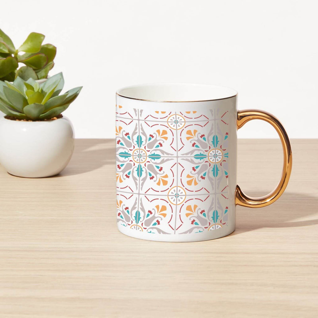 Summer Tile Bone China Gold Handle Mug