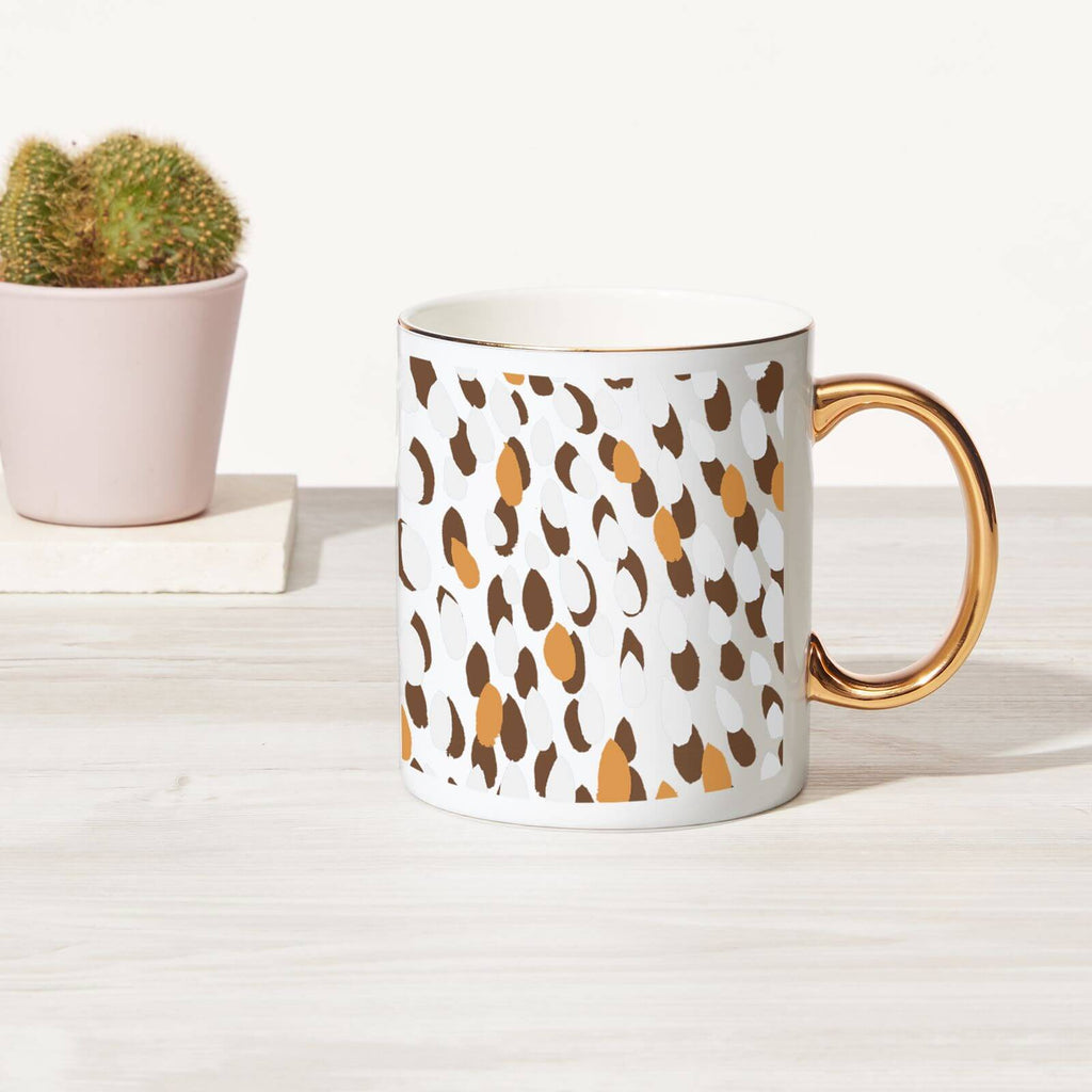 Abstract Brush Strokes Bone China Gold Handle Mug