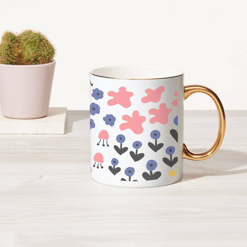 Meadow Bone China Gold Handle Mug