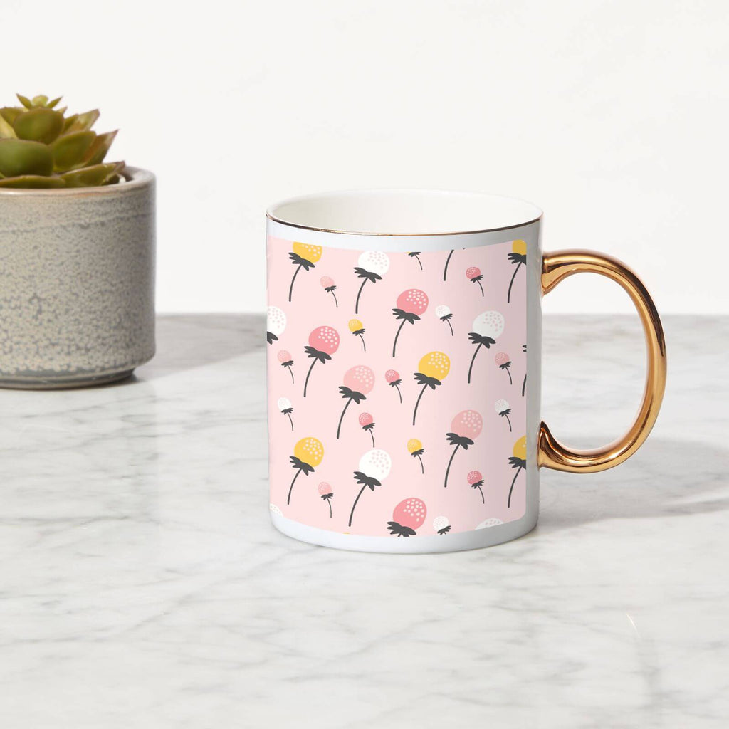 Pastel Flowers Bone China Gold Handle Mug