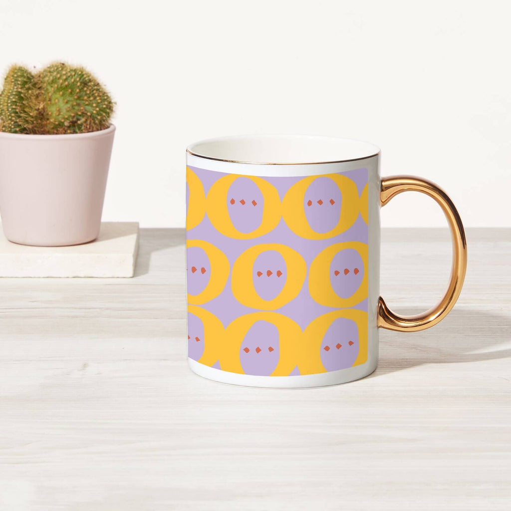Circles And Rings Bone China Gold Handle Mug