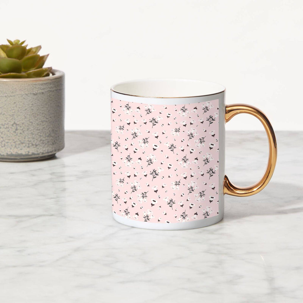 Small Flowers Bone China Gold Handle Mug