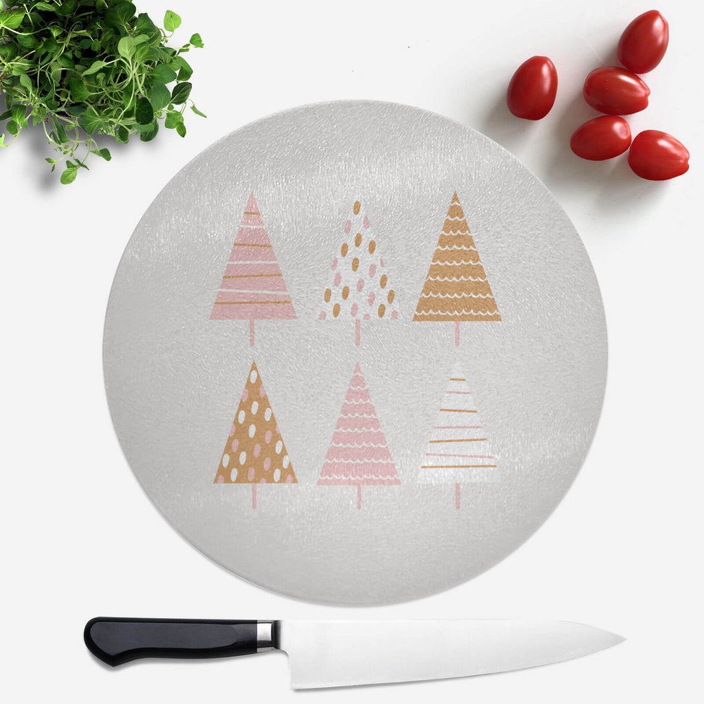 Pretty Christmas Trees Round Chopping Board