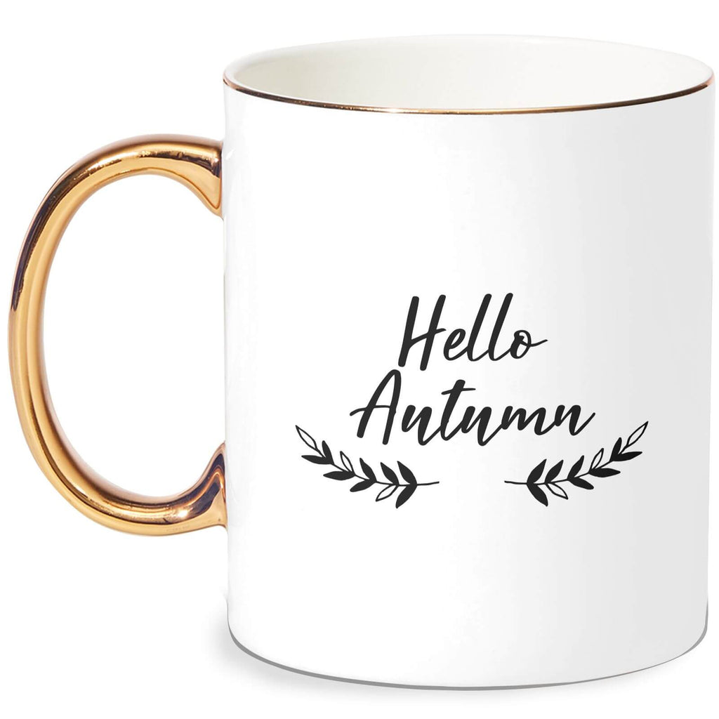 Hello Autumn Wreath Bone China Gold Handle Mug