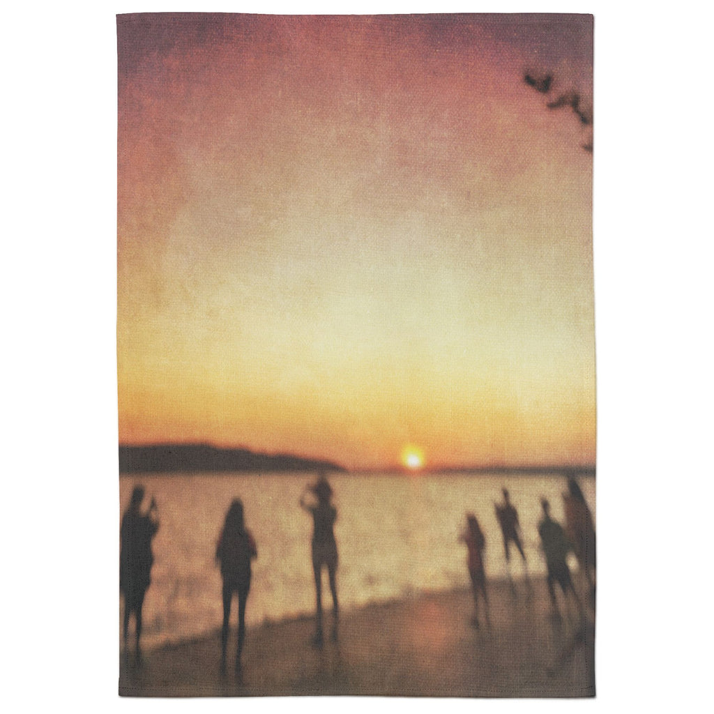 Sunset On The Coast Cotton Tea Towel - White