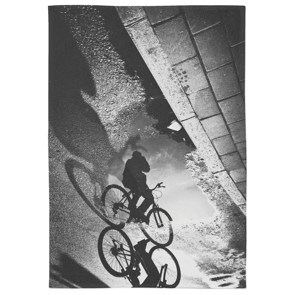 Cyclist On The Puddle Cotton Tea Towel - White