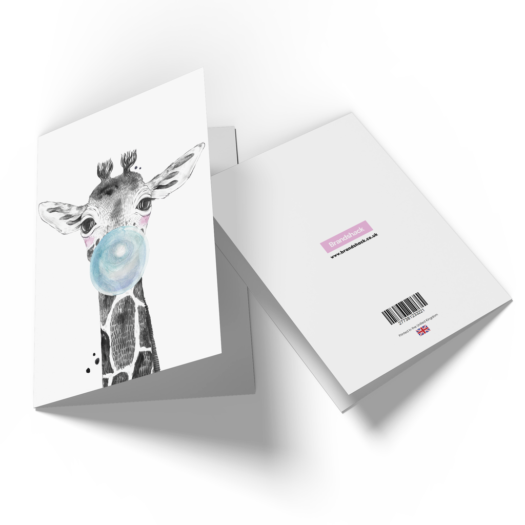 Giraffe Blue Bubblegum Greetings Card