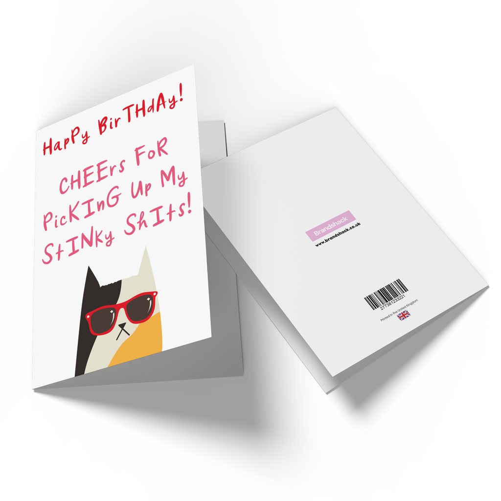 Cheers For Picking Up My Stinky Shits Cat Version Greetings Card