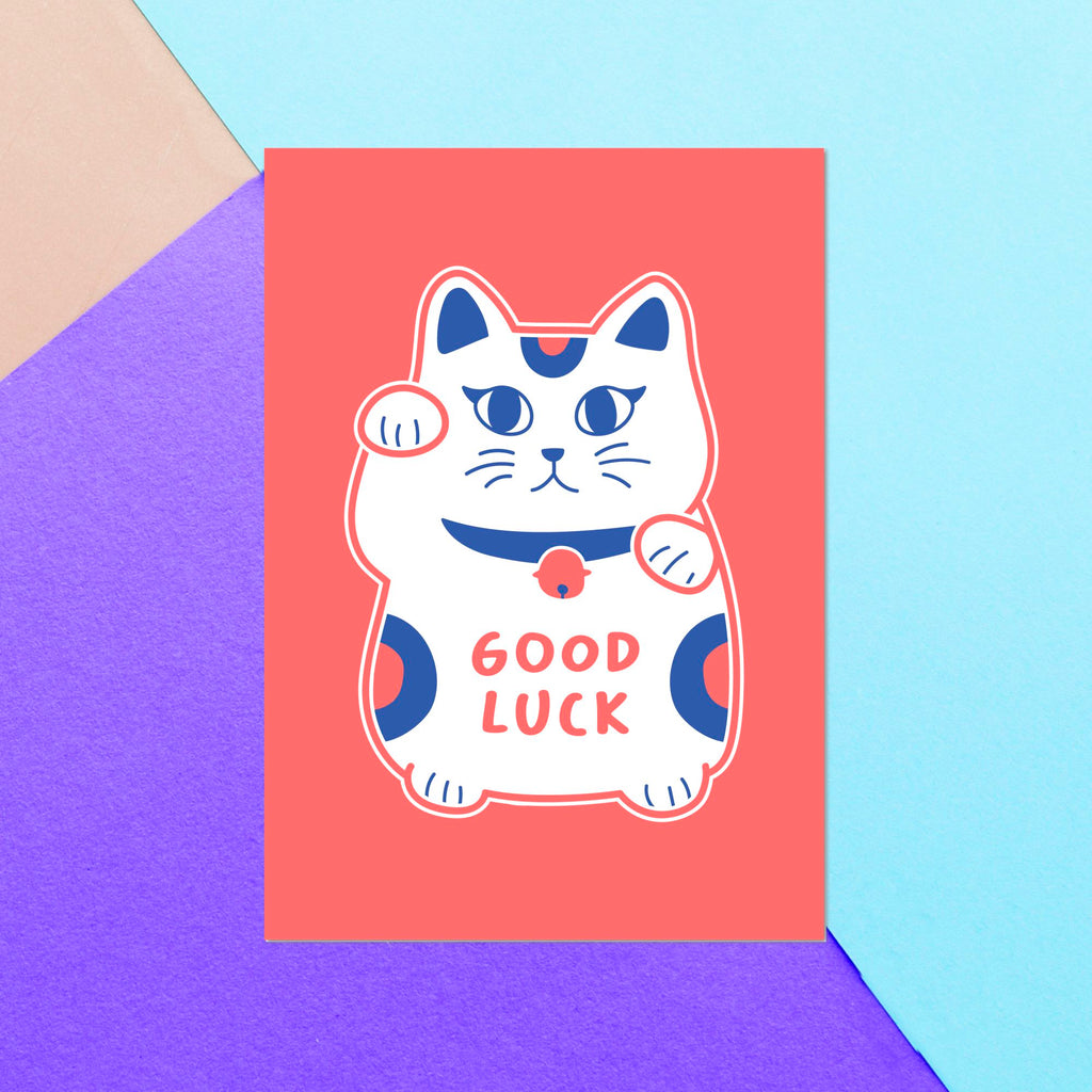 Good Luck Lucky Cat Greetings Card