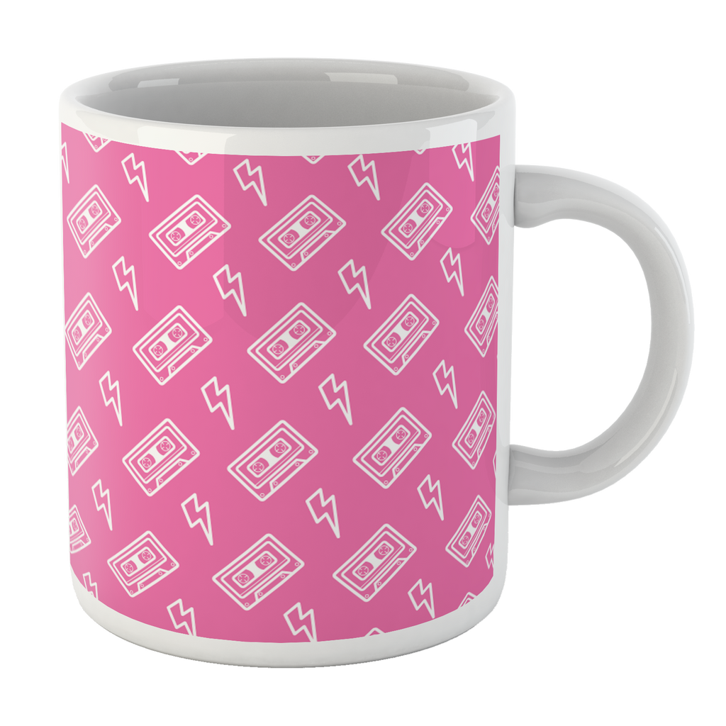 Cassette Tape Pattern Pink White Mug