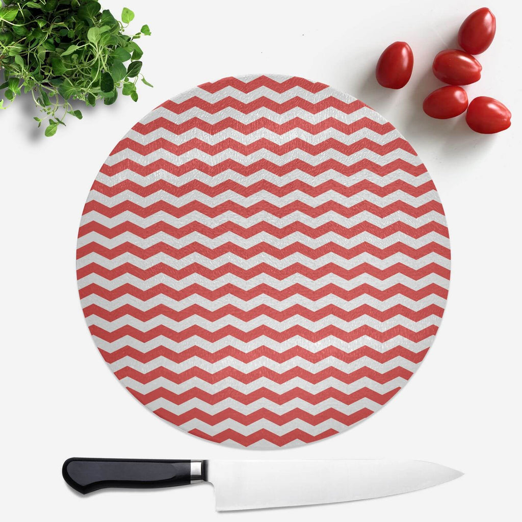 Red Zig Zag Round Chopping Board