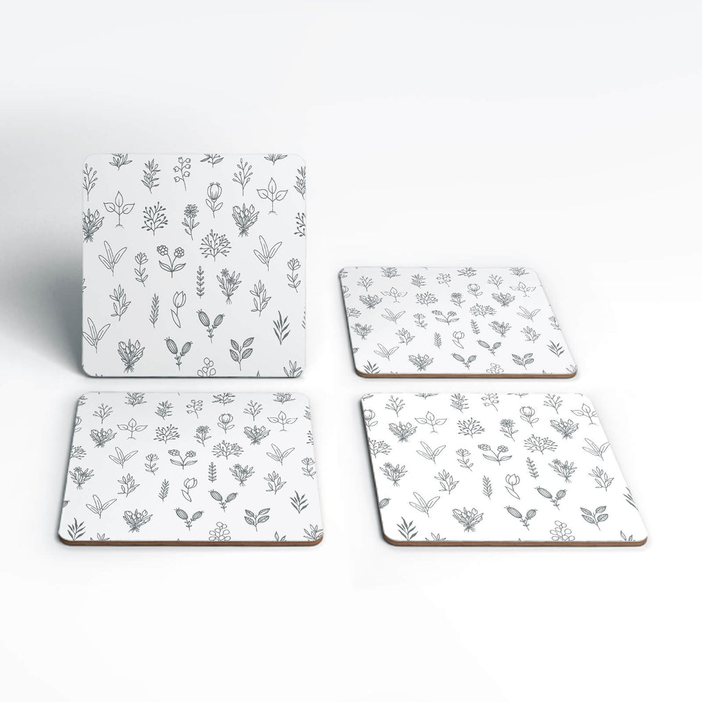 Hand Drawn Flower Pattern Coaster Set