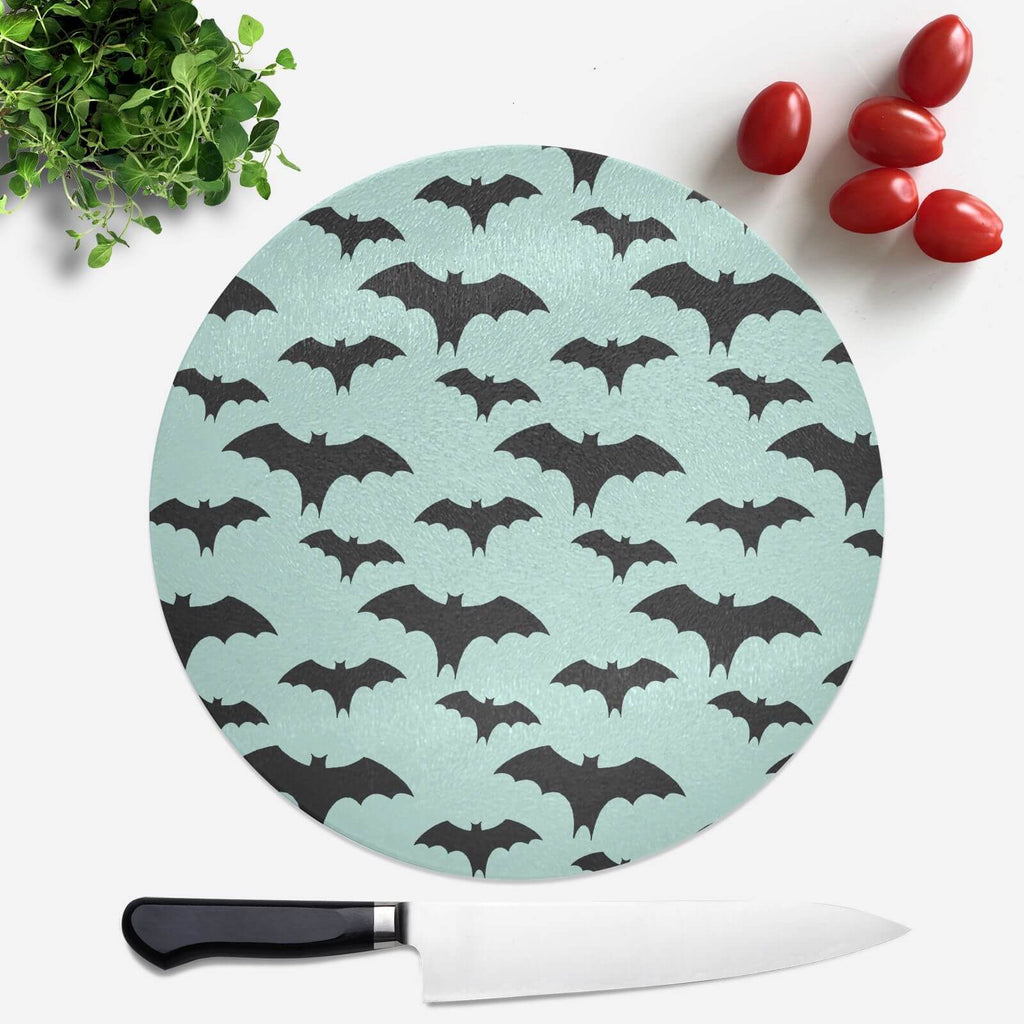 Black And Blue Bat Pattern Round Chopping Board