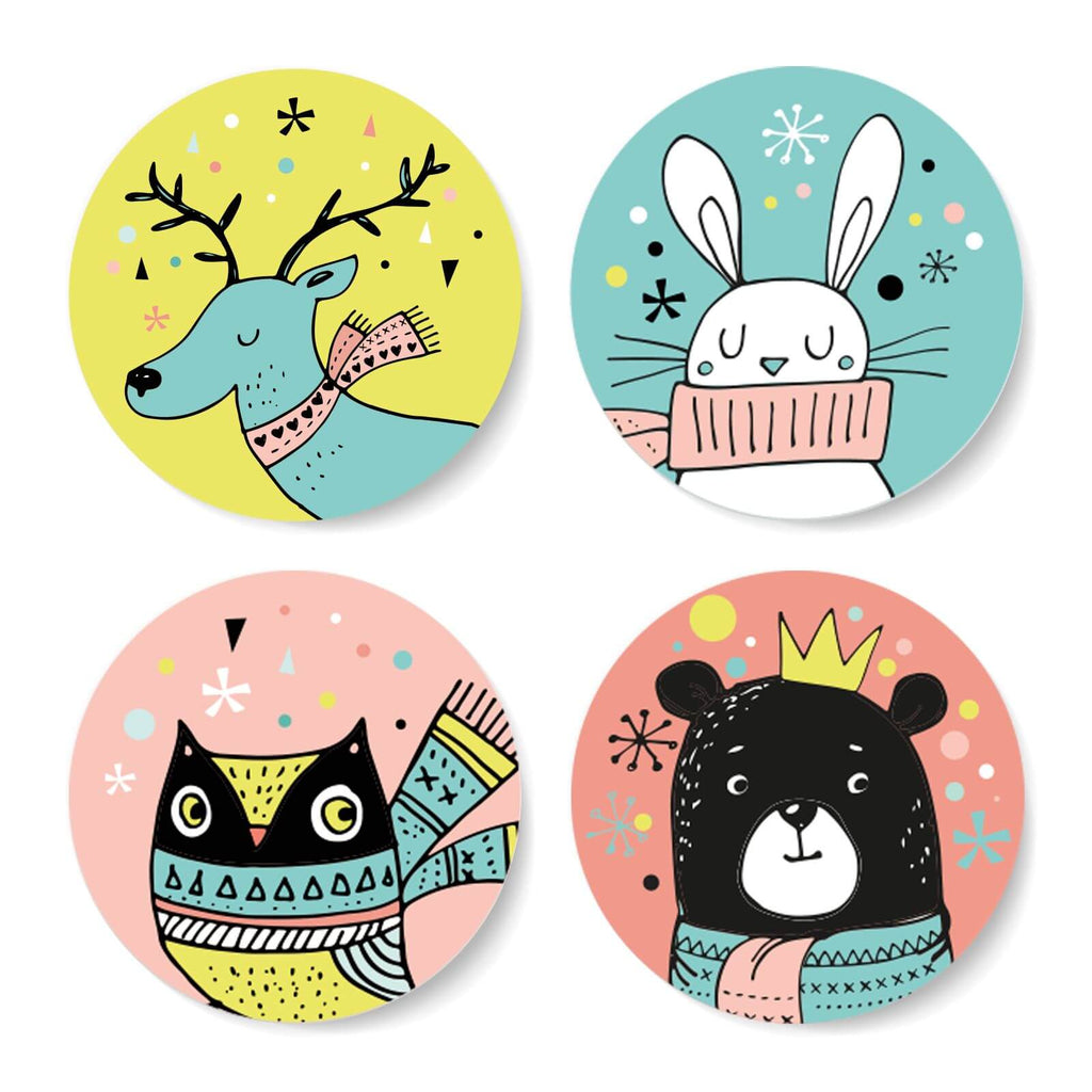 Cutesy Colourful Woodland Christmas Creatures Round Coaster Set