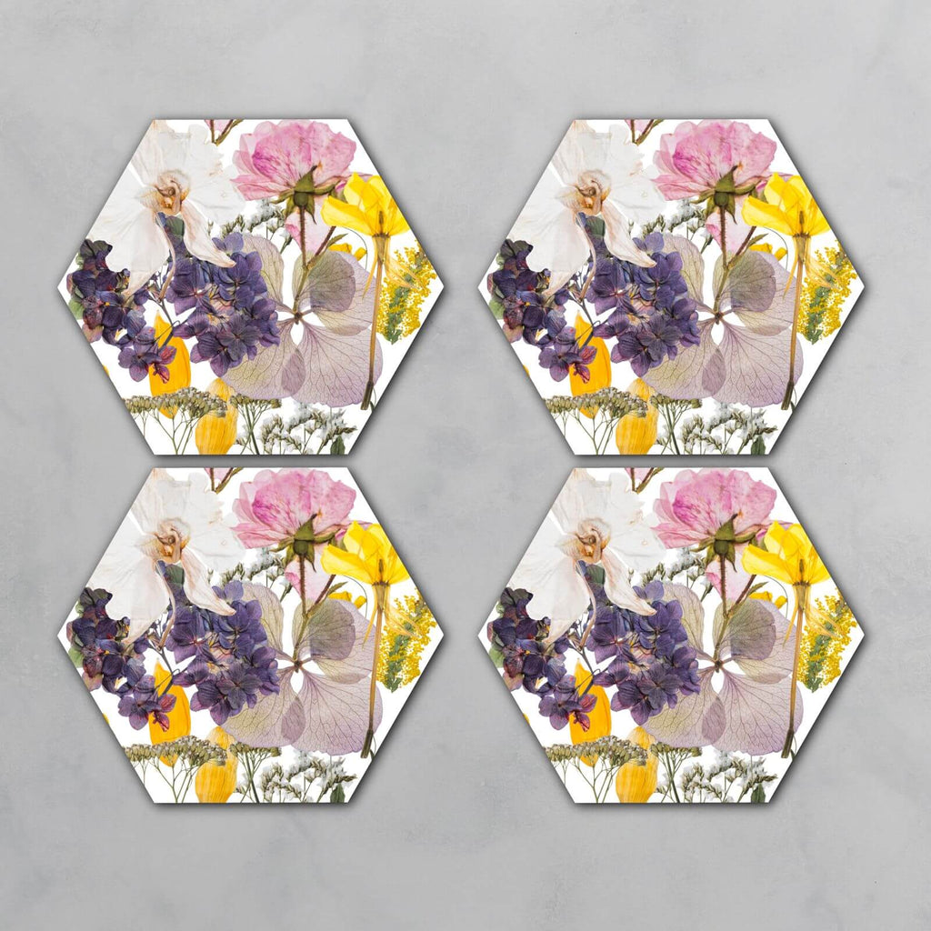 Pressed Flowers Hexagonal Coaster Set