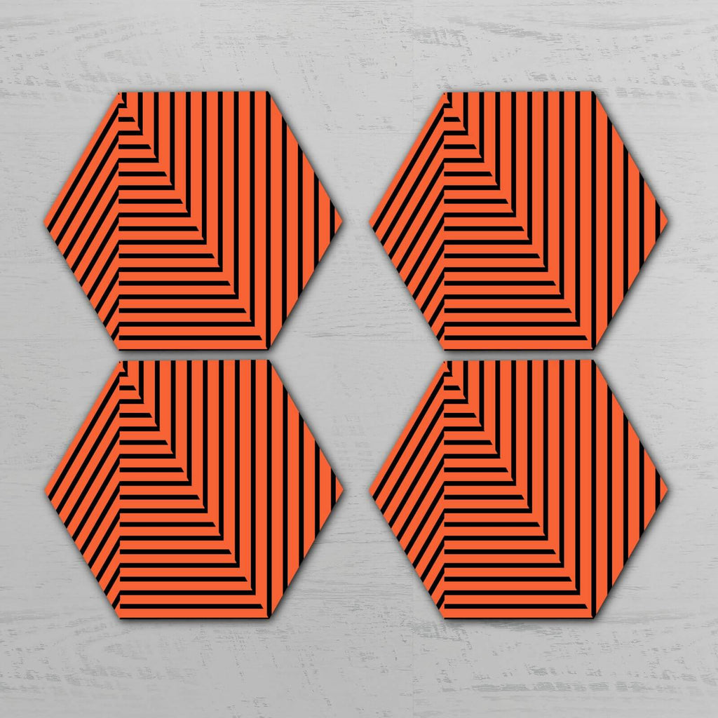 Orange Optical Illusion Hexagonal Coaster Set