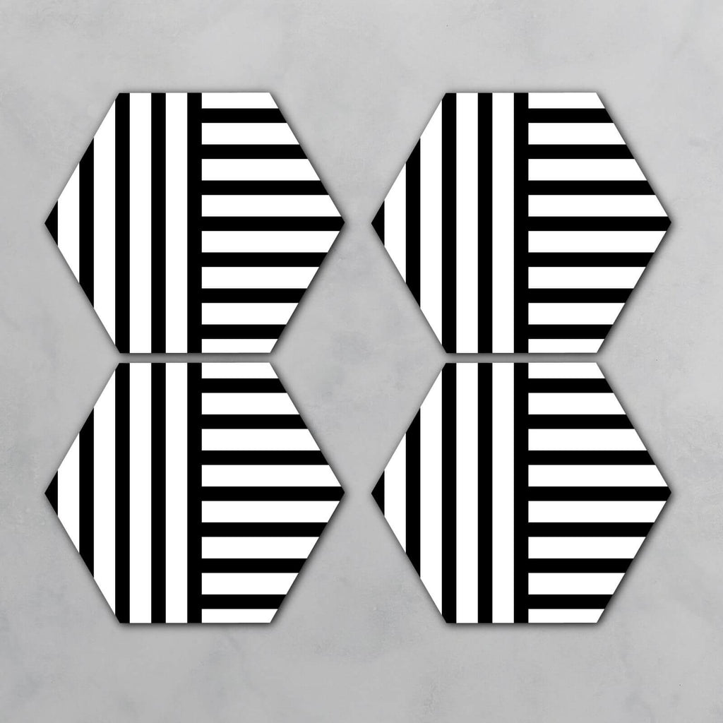 Black And White Lines Hexagonal Coaster Set
