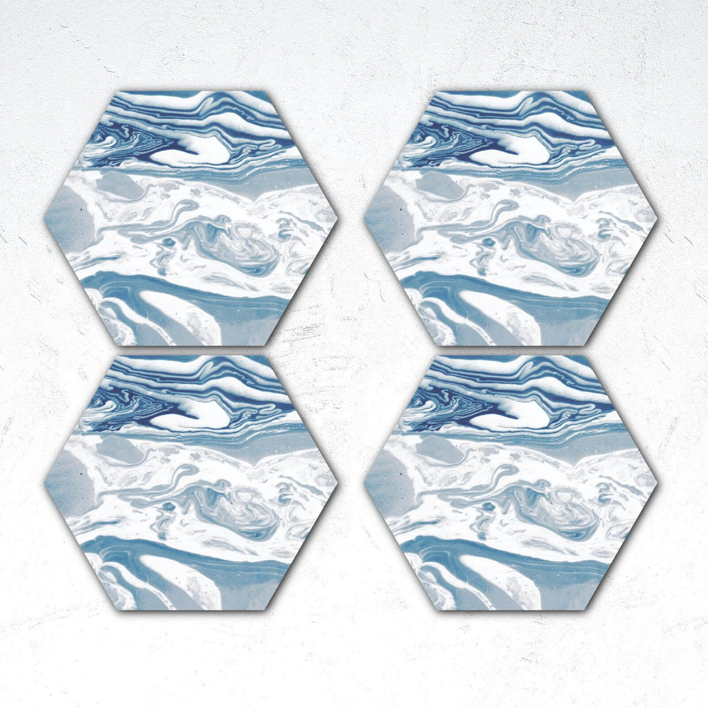 Blue Marble Hexagonal Coaster Set