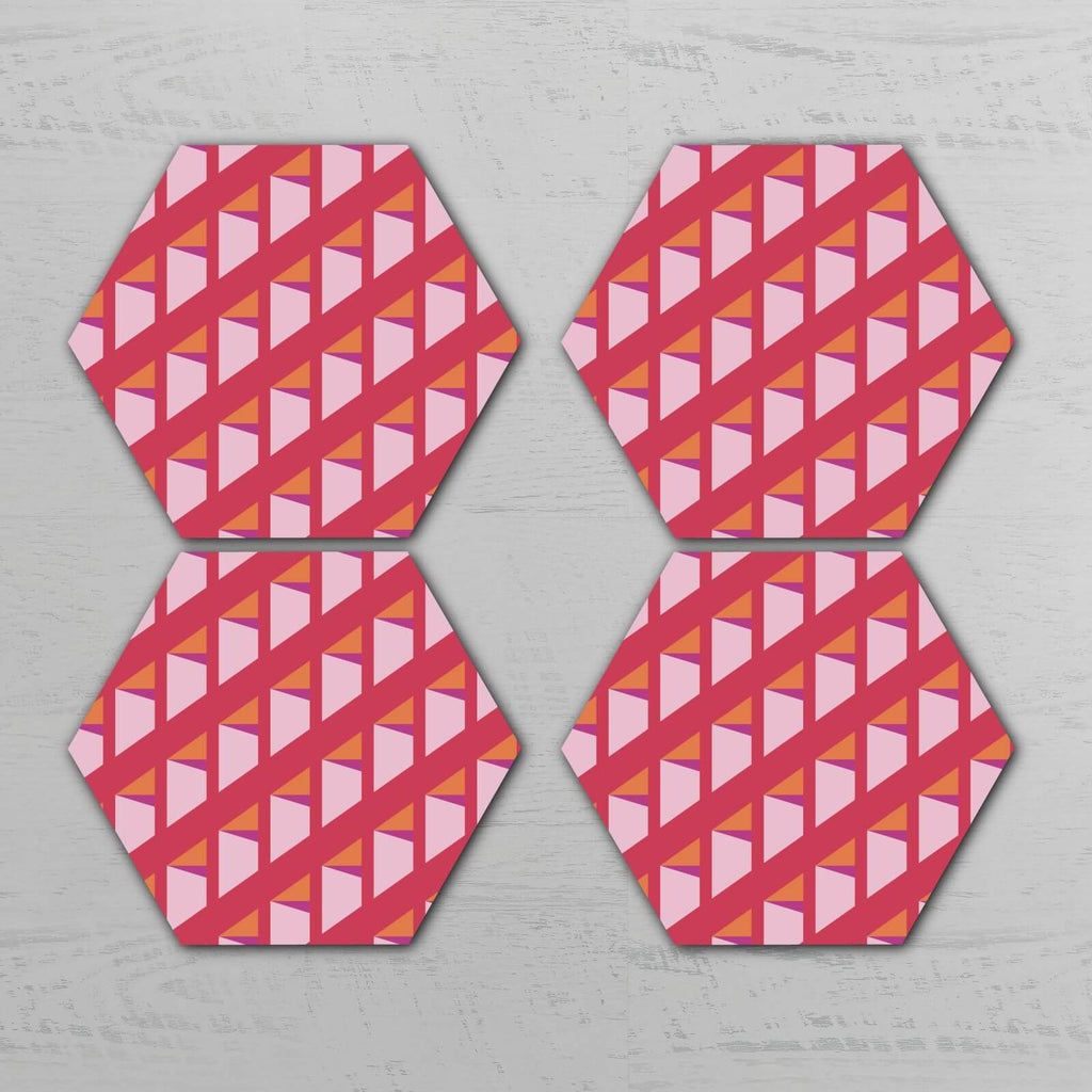 Pink Optical Illusion Hexagonal Coaster Set