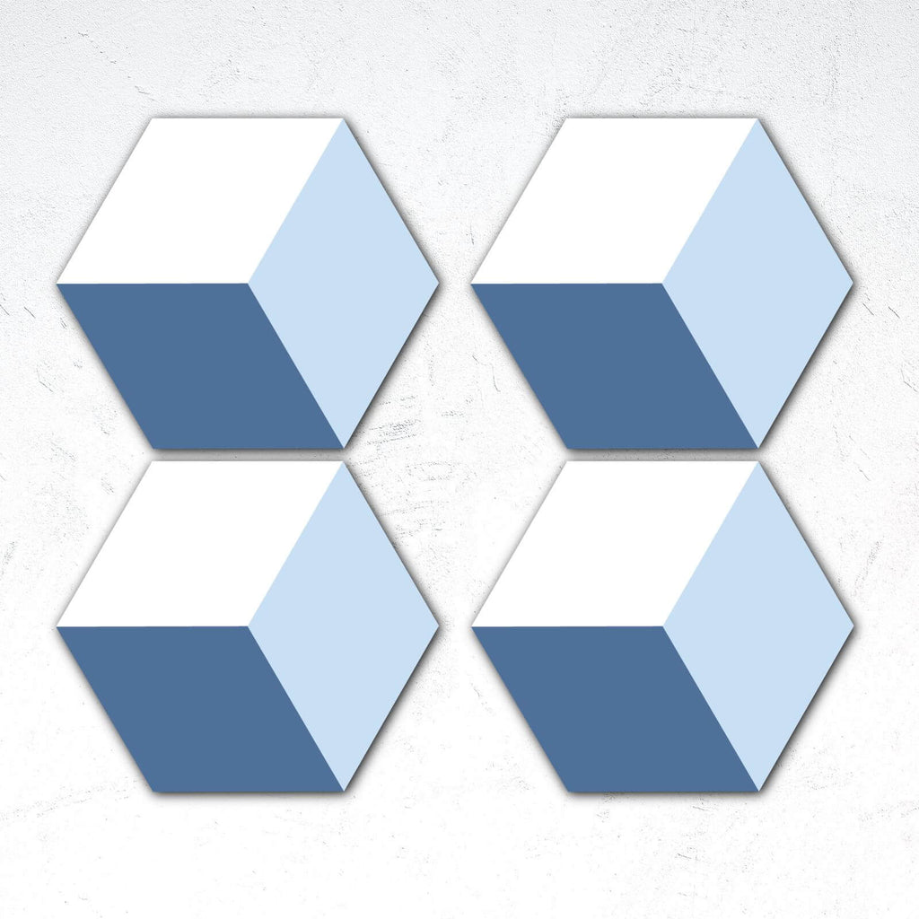 Blue Squares Hexagonal Coaster Set