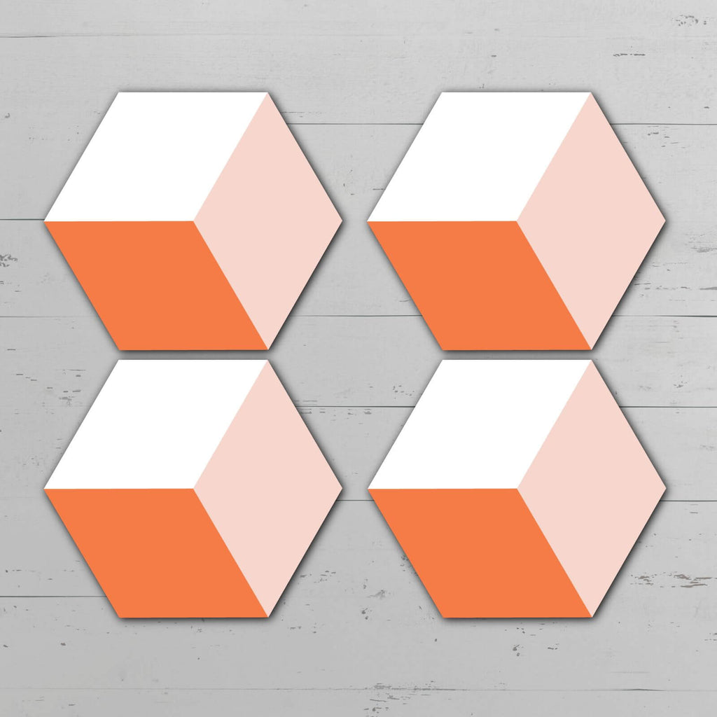 Orange Squares Hexagonal Coaster Set