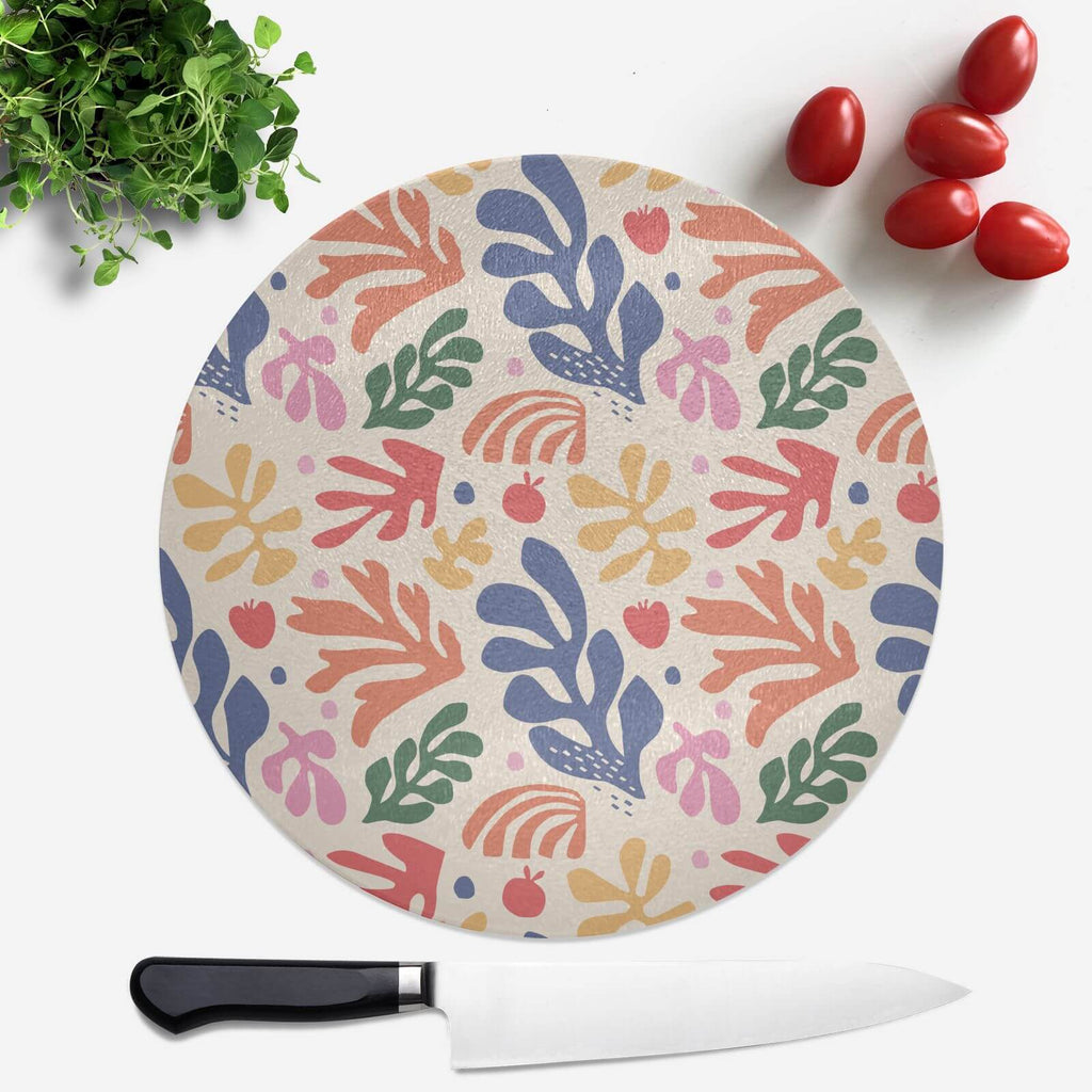Nude Rainbow Leaves Round Chopping Board