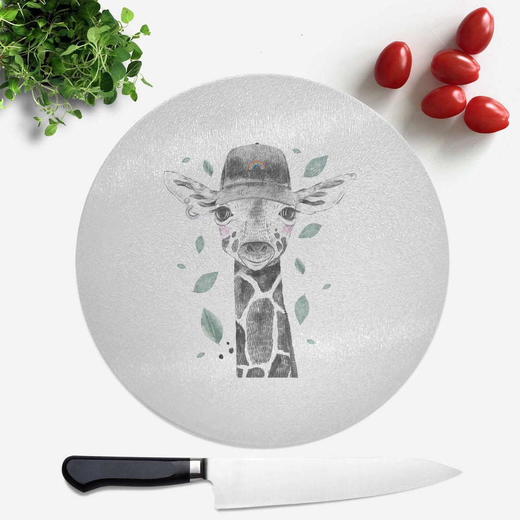 Pressed Flowers Rainbow Giraffe Round Chopping Board