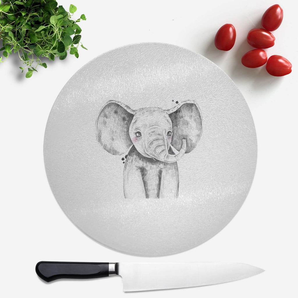 Pressed Flowers Cute Elephant Round Chopping Board