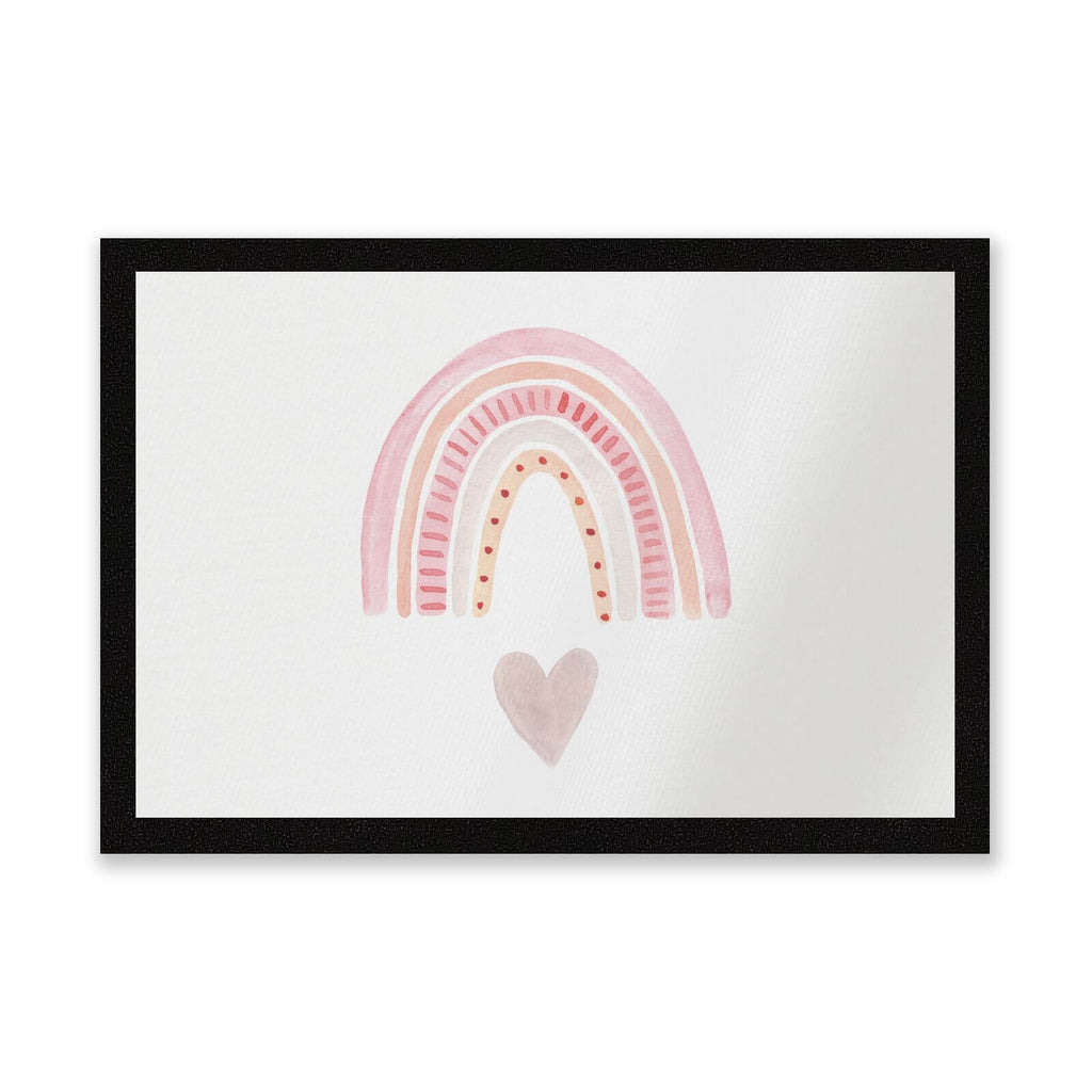 Pink Heart And Rainbow Entrance Mat