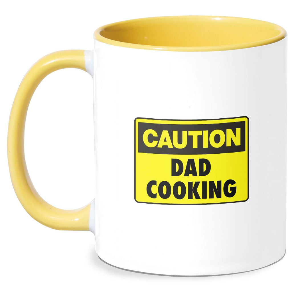 Caution Dad Cooking Mug - White/Yellow