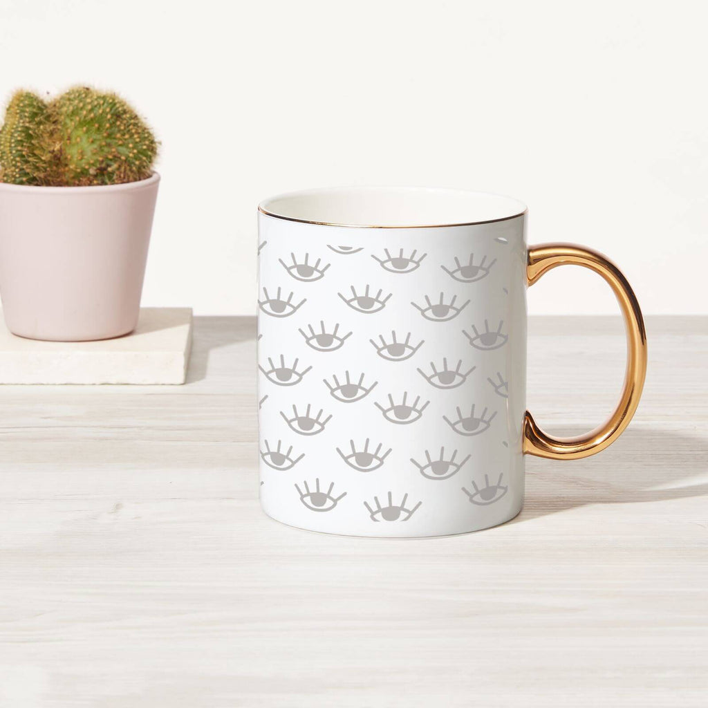 Eyes On You Bone China Gold Handle Mug