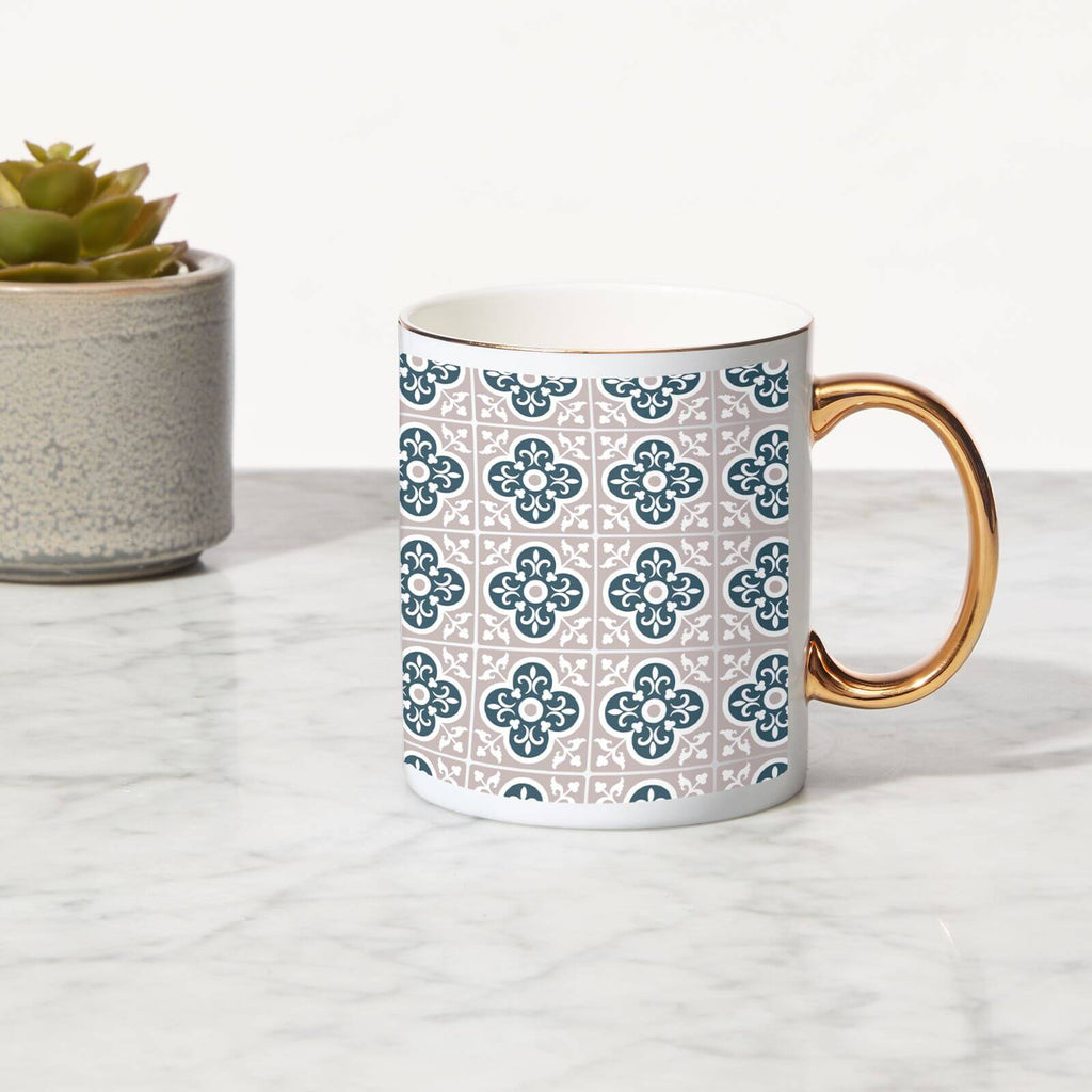 Clover Tile Bone China Gold Handle Mug