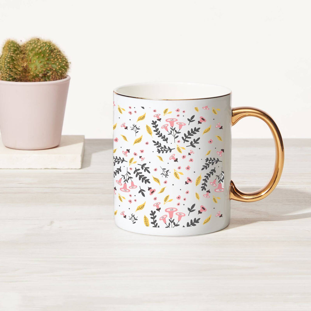 Mixed Ferns Bone China Gold Handle Mug