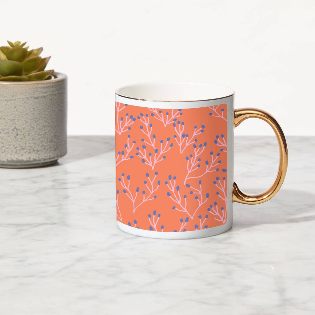 Coral Reef Bone China Gold Handle Mug