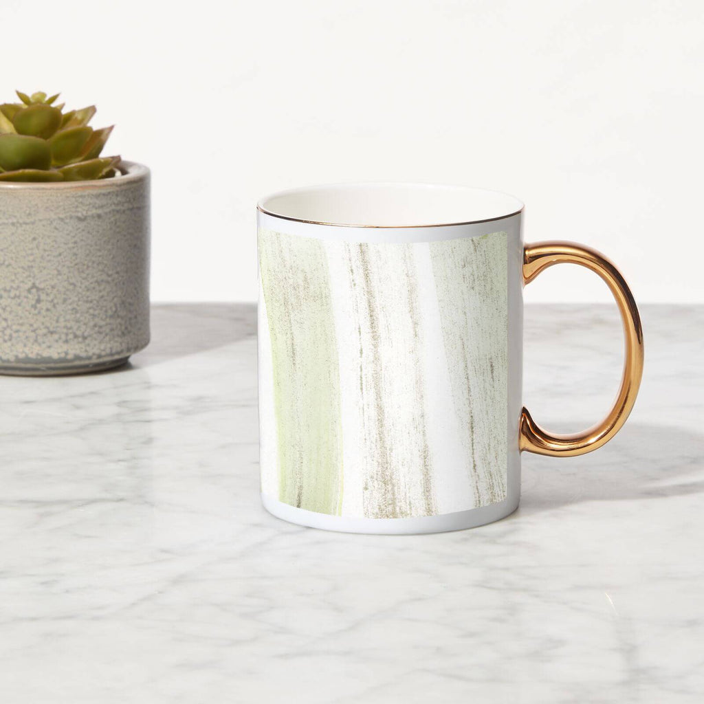 Brush Stripes Bone China Gold Handle Mug