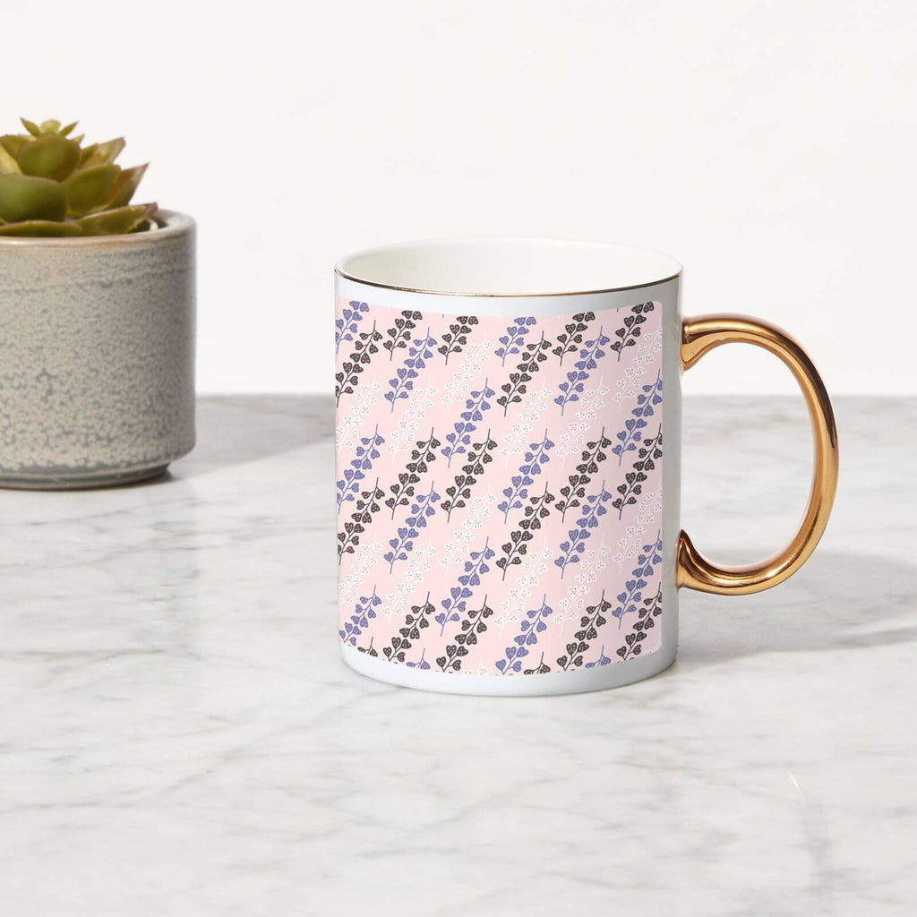 Flower Stripes Bone China Gold Handle Mug