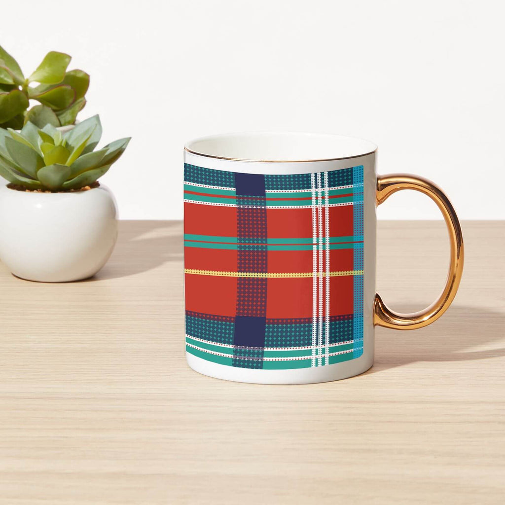 Tartan Bone China Gold Handle Mug