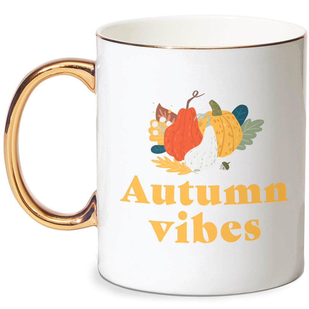 Autumn Vibes Bone China Gold Handle Mug
