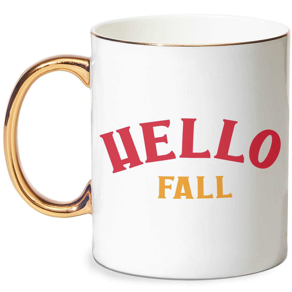 Hello Fall Bone China Gold Handle Mug