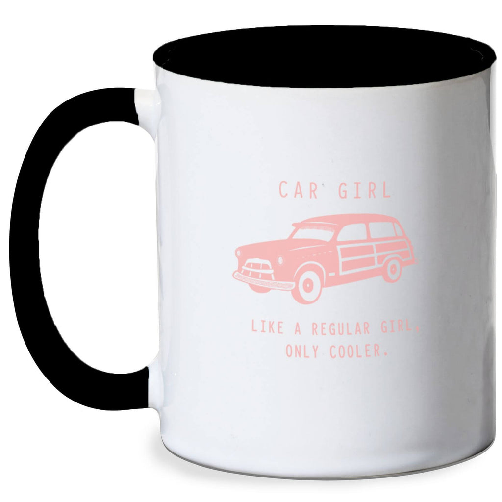 Cool Car Girl Mug - White/Black