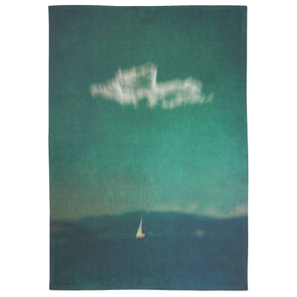 Blue Voyage Cotton Tea Towel - White