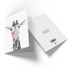 Giraffe Pink Bubblegum Greetings Card