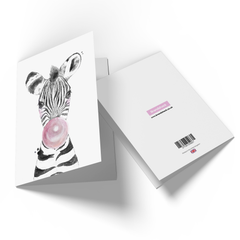 Zebra Pink Bubblegum Greetings Card