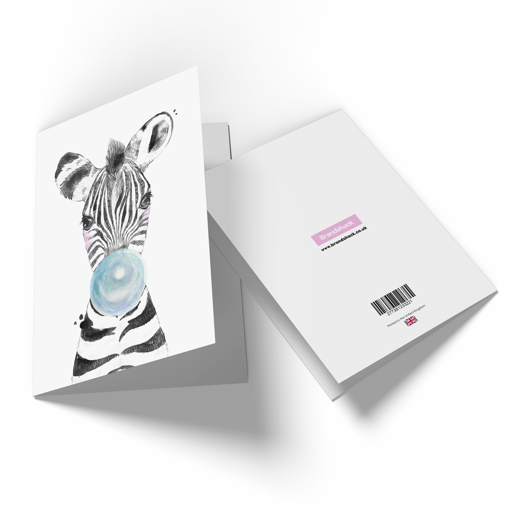 Zebra Blue Bubblegum Greetings Card